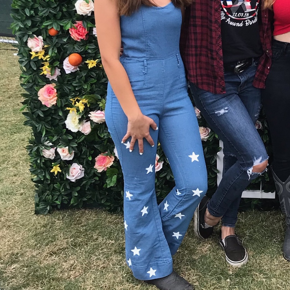 Hand painted star denim jumpsuit